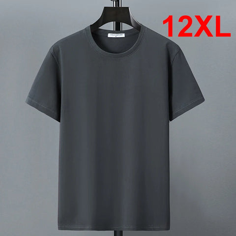 10XL 12XL Plus Size T-shirt Summer Cotton T Shirt Men Short Sleeve Tshirt Casual Tops Tees Male Solid Color Shirt Crewneck