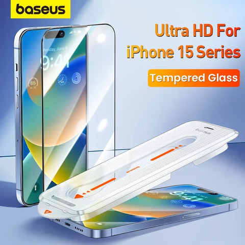 Baseus Ultra HD Tempered Glass for iPhone 15 Pro Max Plus Screen Protector add Dust-Proof Easy Installation Tool Protective Film