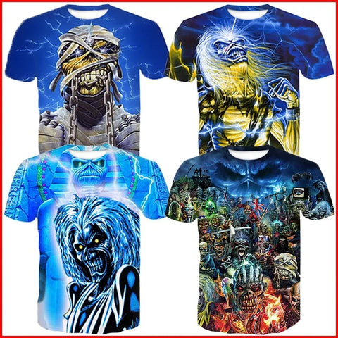Fashion Men's Music Band 3D Printing T-shirt Summer Hip-hop Skull Short-sleeved T-shirt Male and Female Oversize Clothing