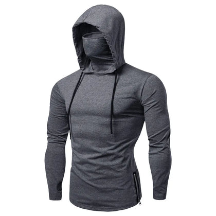 Men's Gym Thin Hoodie Long Sleeve Hoodies With Mask Men's Shirt Sports Cycling Male T Shirt Pullover Hoodies Tops