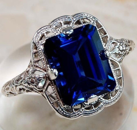 Hot new plated plated 925 silver diamond sapphire ring European and American engagement ring