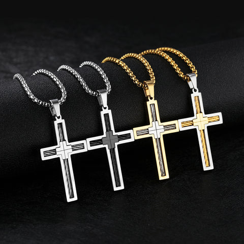 Titanium Steel Wire Cross Men's Necklace