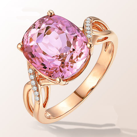 Zhen Rong, a natural pink tourmaline ring, the European and American fashion engagement ring female powder crystal inlay zircon ring