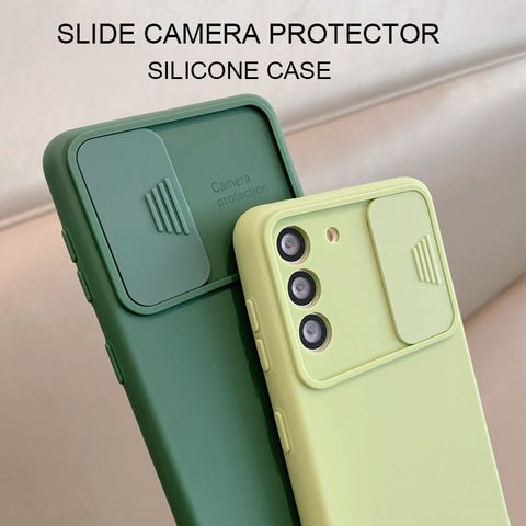 Slide Camera Lens Protector Liquid Silicone Phone Case For Samsung Galaxy S21 S20 Fe Plus Note 20 Ultra 5g S 21 Soft Back Cover